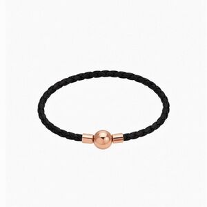 Linx Black Leather Braided Cord Bracelet with Rose Gold Magnetic Clasp